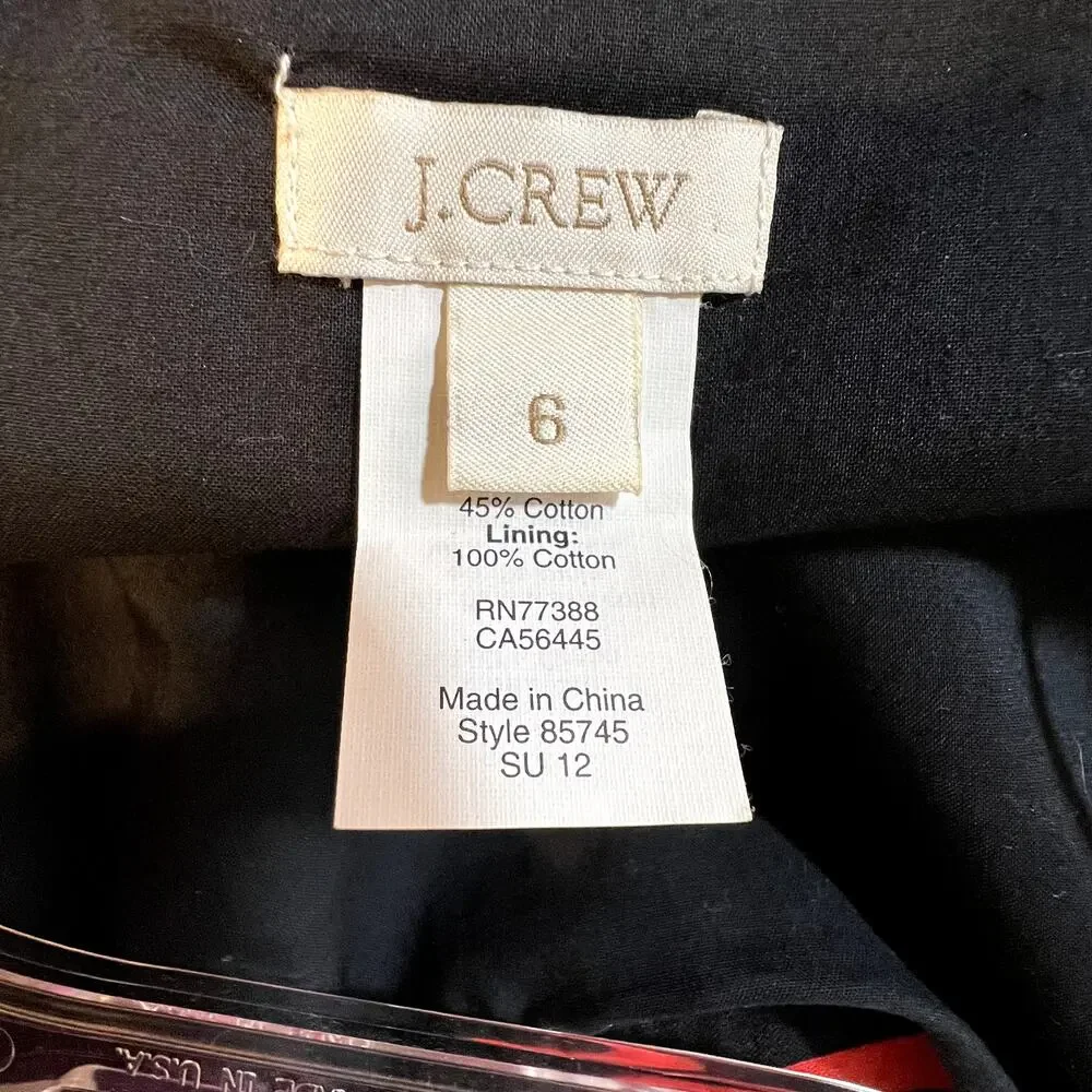J. Crew Striped Derby Linen Blend Fit and Flare Dress Black Red Womens Size 6
